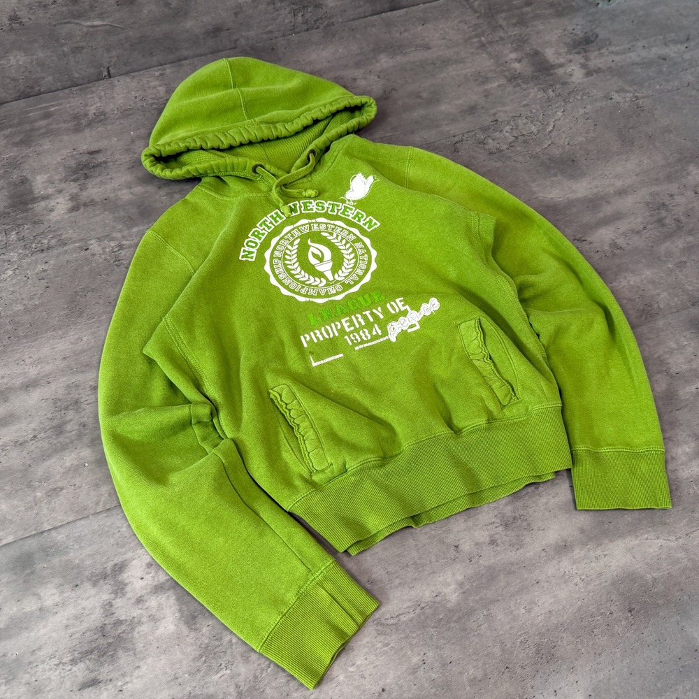 Y2K 00's Northwestern University Green College Waffle Lined Hood Pullover Hoodie
